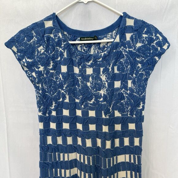 Anthropologie Troubadour Gingham Garden Dress Small‎ Blue White Soft Knit A-Line - Picture 2 of 13